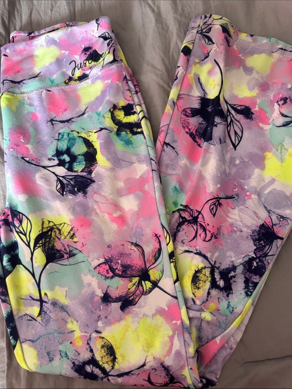 Justice Colorful Floral Print Leggings - Neon Pastel Abstract
